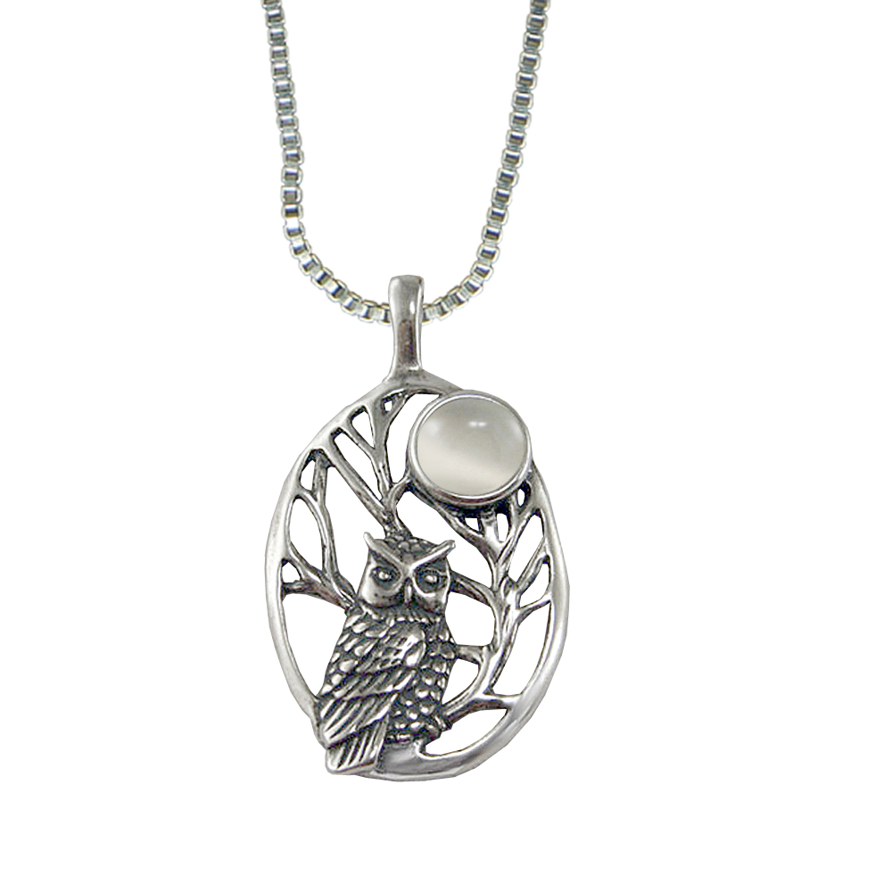 Sterling Silver Sacred Owl Pendant With White Moonstone